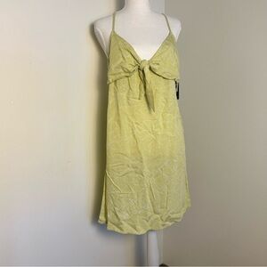 Volcom Women’s Mini Dress Yellow Green Floral Open Back Tie Front Size XL NWT